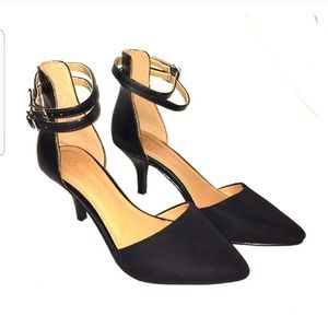 Black ankle strap career heels